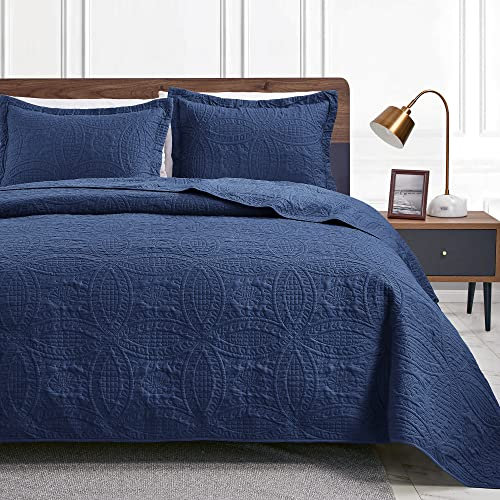 Love's cabin Tagesdecke 240x260 Navy Blau, Weiche Bett Quilt Leichte Mikrofaser Tagesdecken Bettüberwurf 240x260, Moderne Bedspread mit Münzmuster für alle Jahreszeiten