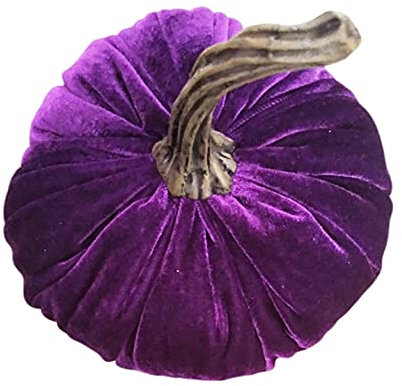 Aoblok Halloween Kürbis Deko - Halloween-Samt-Kürbis Deko, Herbst Deko Samt Kürbis Deko künstlicher Gemüse Kürbis mit Realistischen Stielen für Thanksgiving Tischdekoration (Lila)