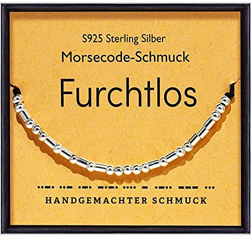 Suyi Inspirierendes Morsecode-Armband Für Frauen Mädchen 925 Sterling Silber Perlen Armbänder Für Freund Tochter Freundin Frau Mitarbeiterin Furchtlos