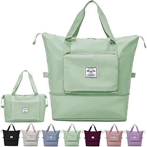 Faltbare Reisetasche mit großem Fassungsvermögen, tragbar, faltbar, leicht, wasserdicht, Oxford-Gewebe, Reisetasche, für erweiterbaren Wochenendsport, Fitnessstudio, Urlaub, grün, L, Modern