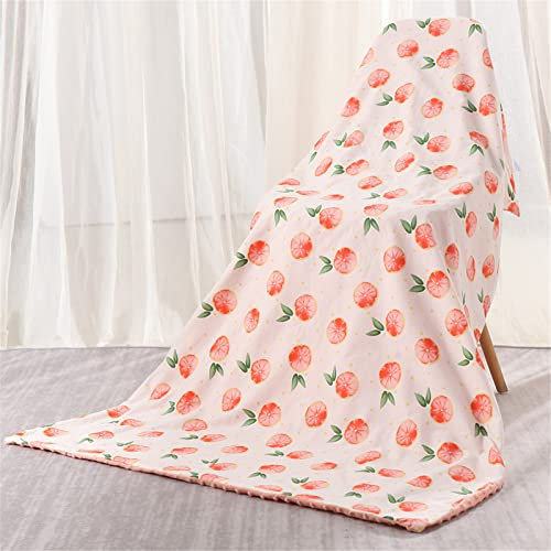 Hixingo Kinderdecke Kuscheldecke, Karikatur Muster Sommer Wohndecke Baumwolle Weiche Warm Minky Decke Krabbeldecke Doppelseitige Decke für Mädchen & Junge (Rosa Grapefruit,80x100cm)