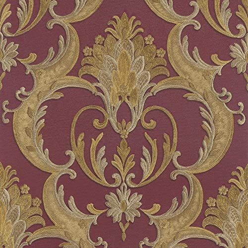 Debona Modern Damask Red Gold Wallpaper