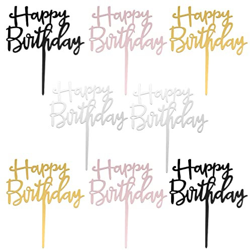 8 Stück Happy Birthday Tortendeko, Happy Birthday Cake Topper,Tortendeko Happy Birthday Kuchen Deko,Cake Torten Topper (Gold Rosa Silber Schwarz) Tortenstecker Happy Birthday für Geburtstag Party