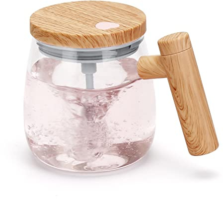 VAlinks Self Stirring Coffee Mug, Glass Electric Self Mixing Cup with Lid & Handle, 400ml Auto Self Stirring Cup To Stir Coffee, Mixed Milk, Powder for Women Men Office Home Use, (2*AAA Battery Power)