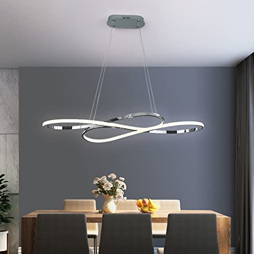 Esszimmerlampe LED Pendelleuchte Esstisch Hängelampe Dimmbar Hoehenverstellbar Wohnzimmer Küche Hängend Lampe mit Fernbedienung, 45W Modern Design Kronleuchter für Büro Landhaus L100cm (Chrom)