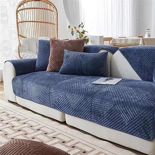 Samt Sofabezug Ecksofa l Form Sofa Überzug Couchbezug Sofa/Couch Wurfdecke Eckcouch 3/2/1 Sitzer Sofaschutz Sofaüberwurfe Sofaschoner Sofabezüge rutschfest Hund Katze (Marine,110x210cm/Rechteckig)