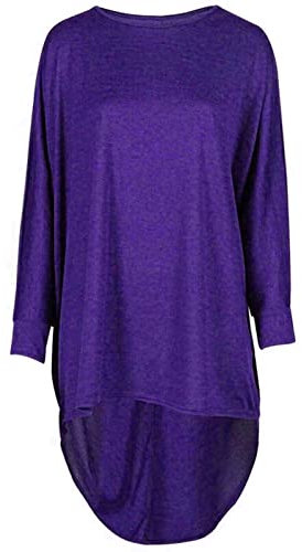 Tease Women Plain Oversized Long Sleeve Batwing Dip Hem Baggy Ladies Loose Top Plus (22, Purple)
