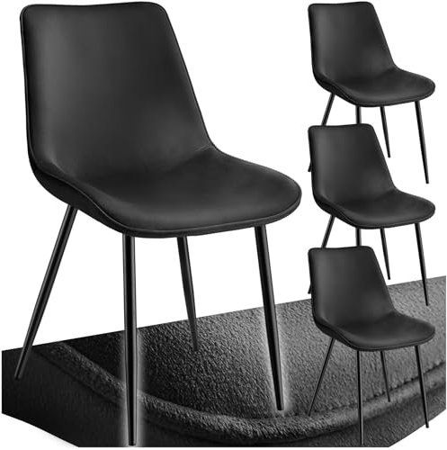 tectake® Esszimmerstühle 4er Set, Samtstoff Stuhl mit Rückenlehne, ergonomische Essstühle, bequemer Küchenstuhl, Esszimmerstuhl, Cocktailsessel für Lounge, Dining, Küchentisch - schwarz