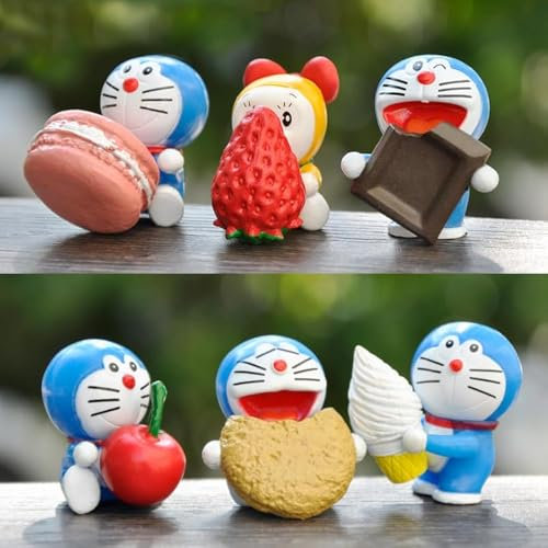 Mini Doraemon - 6 simpatiche statuette per torte, cupcake, statuette da giardino, accessori da giardino fatate, decorazione da giardino in micropaesaggi
