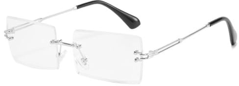 MUTYNE Modische randlose helle Brillengestelle für Damen, Vintage, kleine transparente Gläser, Brillen für Herren, Silber, Einheitsgröße