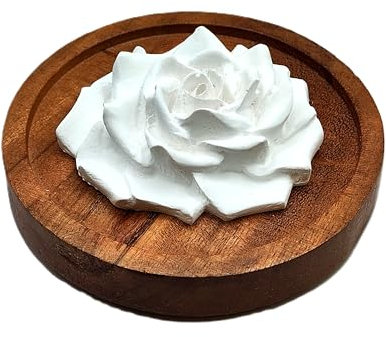 Wunderlampe.bio Handgemachte Duftstein Rose mit Holztellerchen für ätherische Öle, Duftöle, Aromaöle. Für Schlafzimmer, Wohnzimmer und Schränke