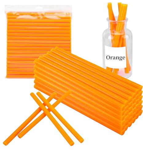 MATUFF 52 Pcs Orange hot Glue Sticks Full Size 0.43” Dia x 8” Long, Colored Hot melt Glue Sticks, All-Purpose Glue Sticks for Halloween Pumpkins Crafts Make, DIY Art Craft Repair Bonding