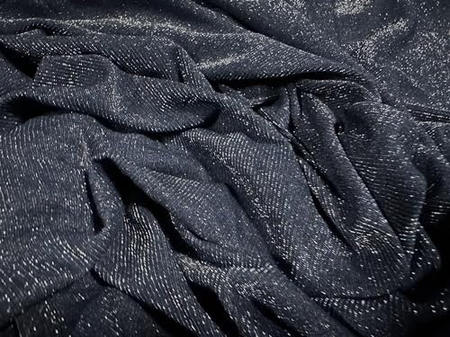 Metallischer Single-Jersey-Stoff, Meterware – Lurex Sparkle – Stahlblau & Silber