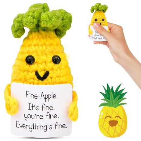 SPERMUOY Positive Ananas,Emotional Support Knitted Gift,Positive Ananas-Puppe mit Positiver Energiekarte,Lustige Positive Kartoffel Ananaspuppe für Festival Party Dekoration Ermutigungsgeschenk