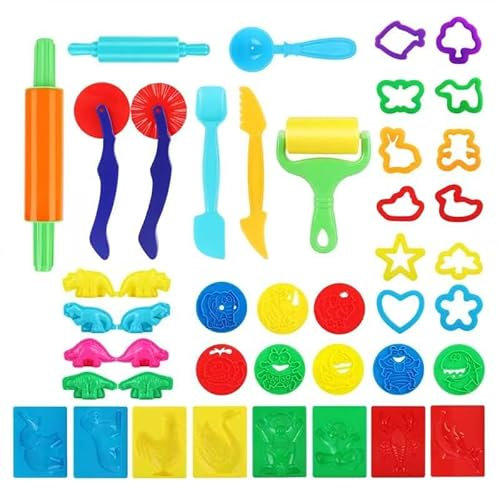 RISVOWO 41 Piezas de Moldes plastilina, Accesorios de Arcilla de Modelado, con Cuchillos de Plástico Rodillo de Masa Dinosaurios Animales, Juego Plastilina, Herramientas Plastilina para Niños