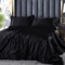 DXHOME Satin Bettwäsche 135x200 Schwarz Glänzend Seiden Bettwäsche Set Einfarbig Glatt Luxus Glanzsatin Microfaser Bettwäsche Bettbezug Set Einzelbett mit Reissverschluss und Kissenbezug 80x80 cm