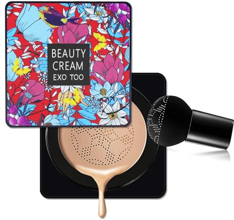 WAWJ® Pilzkopf Luftkissen CC Creme, Make Up Concealer, Pilz Luftkissen CC Creme Foundation Cover Concealer Make-up Feuchtigkeitsspendende aufhellende Pigment Liquid Foundation Damen(Natürliche Farbe)