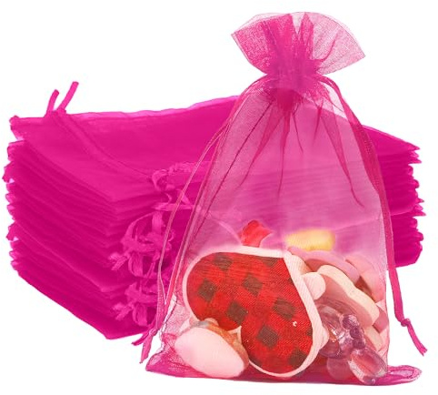 Organzasäckchen,Organzasäckchen Klein,Schmuckbeutel,Organzasäckchen 10X15Cm 50 Stück Rosa Rot,Kleine Organzasäckchen Zum Befüllen,Organza Beutel Klein,Bonbons Geschenk Schmuckbeutel,Organza Bags Small