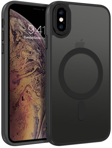 BENTOBEN Funda Magnética para iPhone XS MAX, 6,5 Pulgadas [Compatible con Magsafe] Carga Inalámbrica Carcasa iPhone XS MAX Funda Case Translúcido Mate Protección Grado Militar Anti-Arañazos -Negro