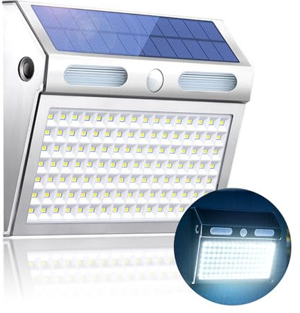 TOTHDATE Haustür Solarleuchte mit Bewegungssensor, Kaltweiß Licht 112 LEDS Solar Wandleuchte IP65 Wasserdicht 2200mAh Solar Sicherheitsleuchte für Gartengaragen-Gartenzaun