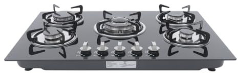 Cuisinière à gaz encastrable - Réchaud à gaz - 5 feux - Vitrocéramique - Noir - 77 x 51 x 7 cm