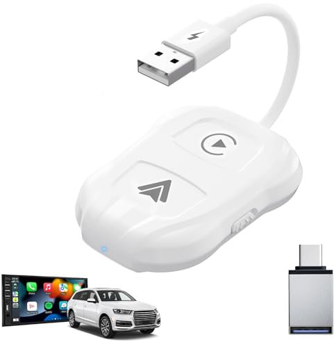 CarPlay Inalámbrico Adaptador para iPhone/Android, 2 en 1, Apple Car Play Android, Adaptador inalámbrico Bluetooth, Plug & Play, Conector USB/USB-C (Blanco)