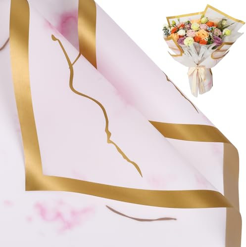 FUHITIM 20 Blatt Blumen-Geschenkpapier – wasserdichtes Blumenbouquet-Verpackungspapier für Bastelarbeiten, Floristenbedarf, Verpackungspapier für Hochzeit, Geburtstag, Geschenk (Marmor Hellrosa)