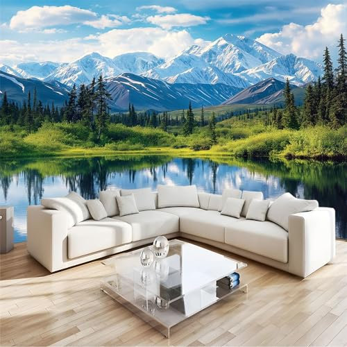 Papier Peint Panoramique 3D Paysage de Montagne EnneigéE de L'Alaska intissé Murale Paysage Naturel pour Salon Chambre d'enfants restaurant Décoration Murale Poster, 350x256cm