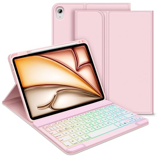 GOOJODOQ Tastiera Custodia per iPad Air 6 Generazione 11 M2 2024, Italiano QWERTY Tastiera Retroilluminata Staccabile e Custodia per iPad Air 6 Generazione 11 / Air 5/ Air 4 Generazione 10.9, Rosa