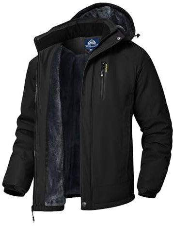 Rdruko Skijacke Herren Winterjacke Snowboardjacke Warme Fleece GefüTtert Winter Jacke Wasserdicht Funktionsjacke Männer Outdoor Wanderjacke mit Kapuze-Schwarz S