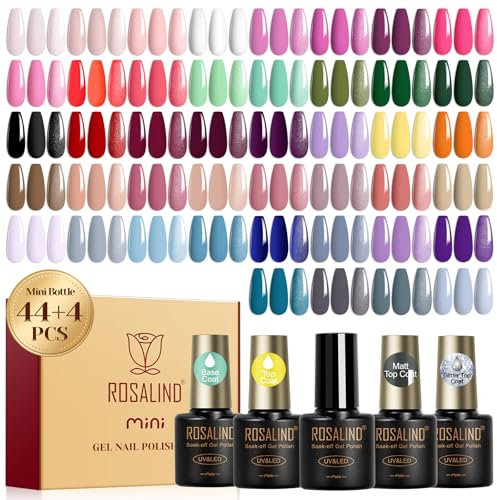 ROSALIND UV Nagellack Set, 48 Stück Gel Nagellack Rosa Violett Grün Rot Farbgel Gelnägel,Soak-Off Mini UV Gel Nagellack Orange Braun Blau Grau für Nagel Design Gel Nail Polish Shellac Geschenk