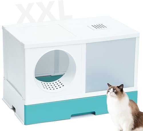 PeTraum Katzenklo XXL, mit Deckel, ausziehbares Tablett, mit Luftfilter & Schublade, Großes Katzenklo für große Katzen & Mehrkatzenhaushalte,weniger Spuren, Modernes Design