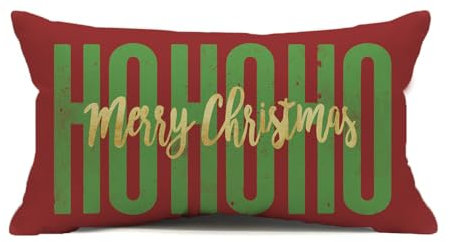 Kissenbezug, Motiv: Ho Ho Ho, Ho Ho, Zitat, Weihnachten, Gold, Frohe Weihnachten, rechteckig, für Heimdekoration, 30,5 x 50,8 cm, Rot