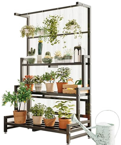 Support pour Plantes Étagère pour Plantes Suspendues à 3 Niveaux, pour L'intérieur et L'extérieur, Grand Coin Support de Plantes en échelle pour Plusieurs Plantes, Noir,80x40x160cm