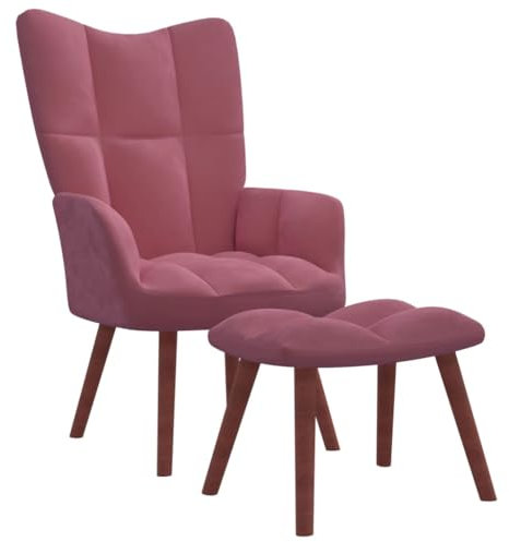 CINDERFUL Sessel mit Hocker Rosa Samt,Bequemer Armlehnstuhl mit Hocker aus Samt für Küche und Esszimmer in Rosa Möbel Wohnzimmer