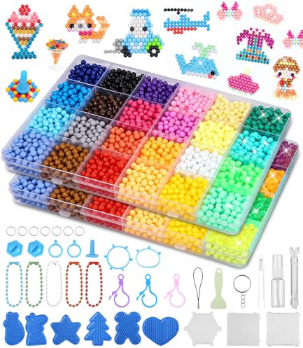 Xaosin Juego de recarga de perlas de agua, 6000 piezas de cuentas para niños, 30 colores, juego de manualidades, accesorios para principiantes, juguetes de bricolaje