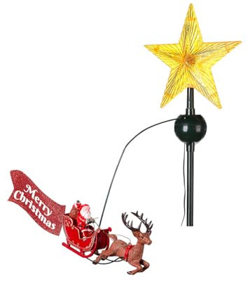 Avilia Weihnachtsbaumspitze mit Stern und rotierendem Schlitten – ideal, um die Dekoration Ihres Weihnachtsbaums einzigartig zu Machen mit interner LED-Beleuchtung – robust und langlebig 51 x 29 x 8