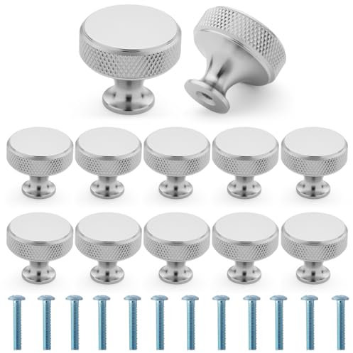 Gelewuld Round Cabinet Knobs, Drawer Knobs, Door Kitchen Hardware, Stainless Steel Single Hole Handle with Screws for Cupboard, Wardrobe (6, Silver) (12, Silver)