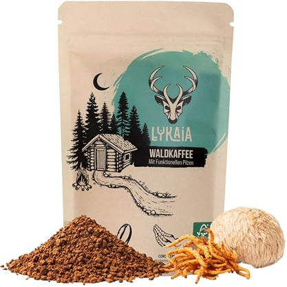 LYKAIA Waldkaffee – Mushroom Kaffee mit Vitalpilzen Cordyceps & Lion’s Mane - lösliche Arabica Bohnen, sanft & bekömmlich, wenig Koffein - funktionelle Unterstützung für Fokus, Energie & Wohlbefinden