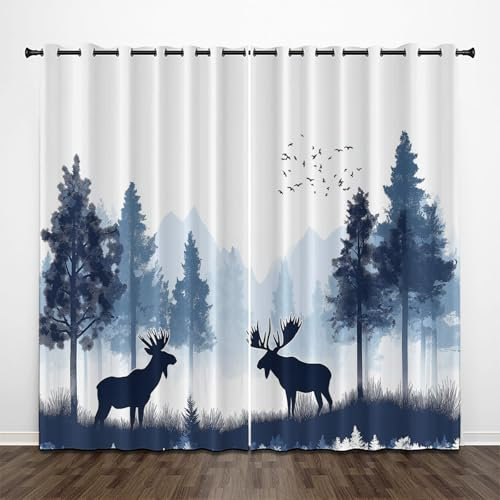 CEDNXOER Vorhänge Blickdicht 3D Druck Wald Tiere Verdunkelungsvorhang Für Kinderzimmer, Abstrakte Pflanzen Fensterdekoration Gardinen Mit Ösen H 200 x B 70 cm 2 Stücke Schallschutz Vorhang