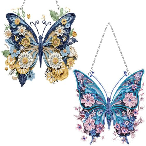 Fokenzary Kits de Arte con Diamantes para Adultos Kit de Colgante de Pintura de Diamantes 5D Mariposas Coloridas Kits de Pintura de Diamantes para Principiantes Arte Especial (24 * 24cm*2piezas)