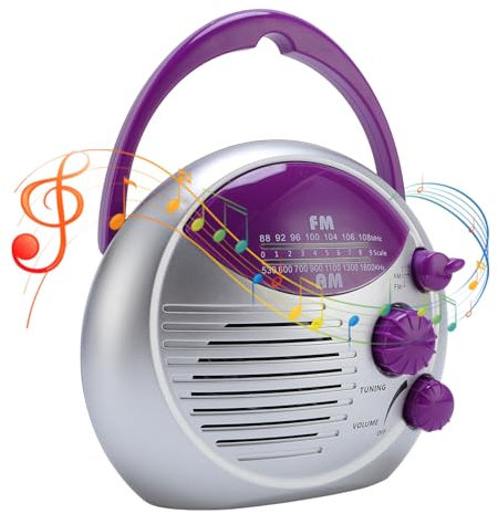 AM FM Duschradio Eingebauter Lautsprecher, Hanges Badezimmer Radio AM FM mit Rotierendem Verstellbares Volumen, Wasserdichtes Duschfunk für Badezimmer Küche Outdoor