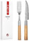 HEZHEN Damast Steakbesteck Set 2-teilig,Damastgabeln Damastmesser Gabeln Damaststahl Steakgabel Steakmesser,Tafelgabel Steak Besteck Set,Achteck-Design Olivenholz-Griff