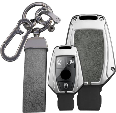 KUNIO Coque de clé de voiture pour Mercedes Benz A B C E G S R Class GLA GLC GLE GLS SL SLK 2 3 boutons Protection de clé de voiture Alliage de zinc Cuir