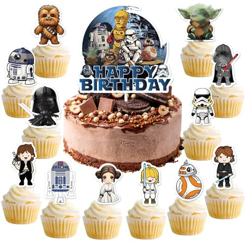 25PCS Cake Toppers, Themed Birthday Cupcake Decorations for Girls and Boys Birthday Party Decoration, Personalised Paper Cupcake Decorating Kit Happy Birthda Cake Topper