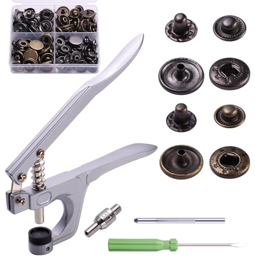 Snap Fastener Kit, 40 Sets 15mm Press Studs Snap Fasteners 2 Colors Buttons