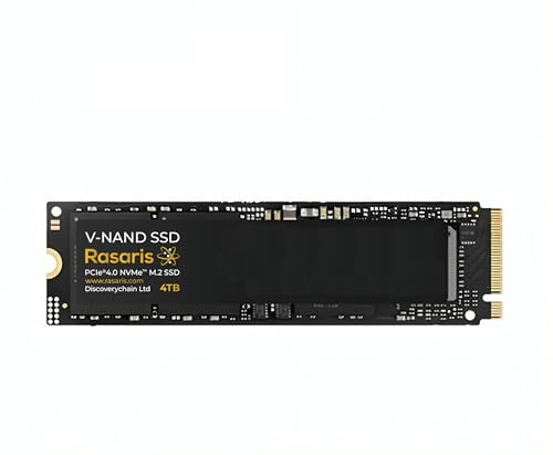 Rasaris NVMe M.2 2280 SSD, 4TB, PCIe 4.0, up to 7,300 MB/s read, up to 6,800MB/s write, Internal SSD, For PS5 Desktop and Laptop, gaming and video editing, high performance, black, PCIe Gen4 NVMe