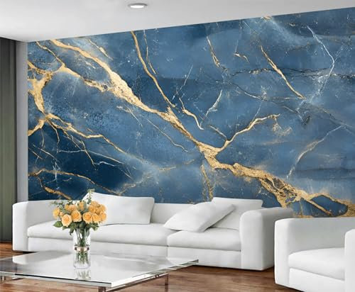 Luxury Marble Wallpaper, Royal Blue Marble Bedroom Wallpaper Murals, Fluid Gold Wall Paper for Living Room, Not Self Adhesive Wall Paper, Stone Texture Large Mural & Room Decor