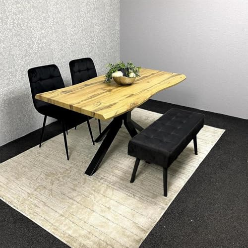 KOSY KOALA Dining Set with Velvet Chairs and Iron-Legged Wooden Benches