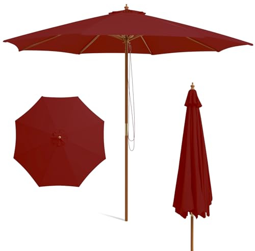 COSTWAY Ombrellone da Giardino 300 x 300 cm, Ombrellone Pieghevole con 8 Stecche di Bambù, 3 Altezze Regolabili, Ombrellone da Parasole Impermeabile, per Giardino Cortile Piscina (Rosso)